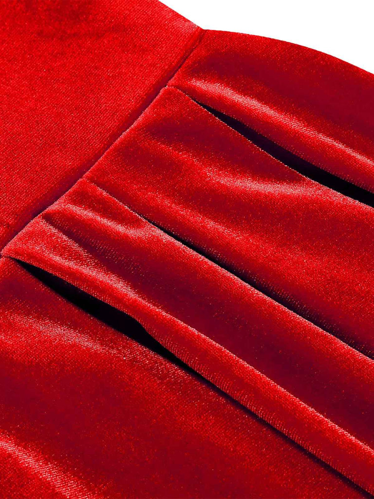 Abito natalizio in velluto con scollo quadrato e maniche lunghe anni '50