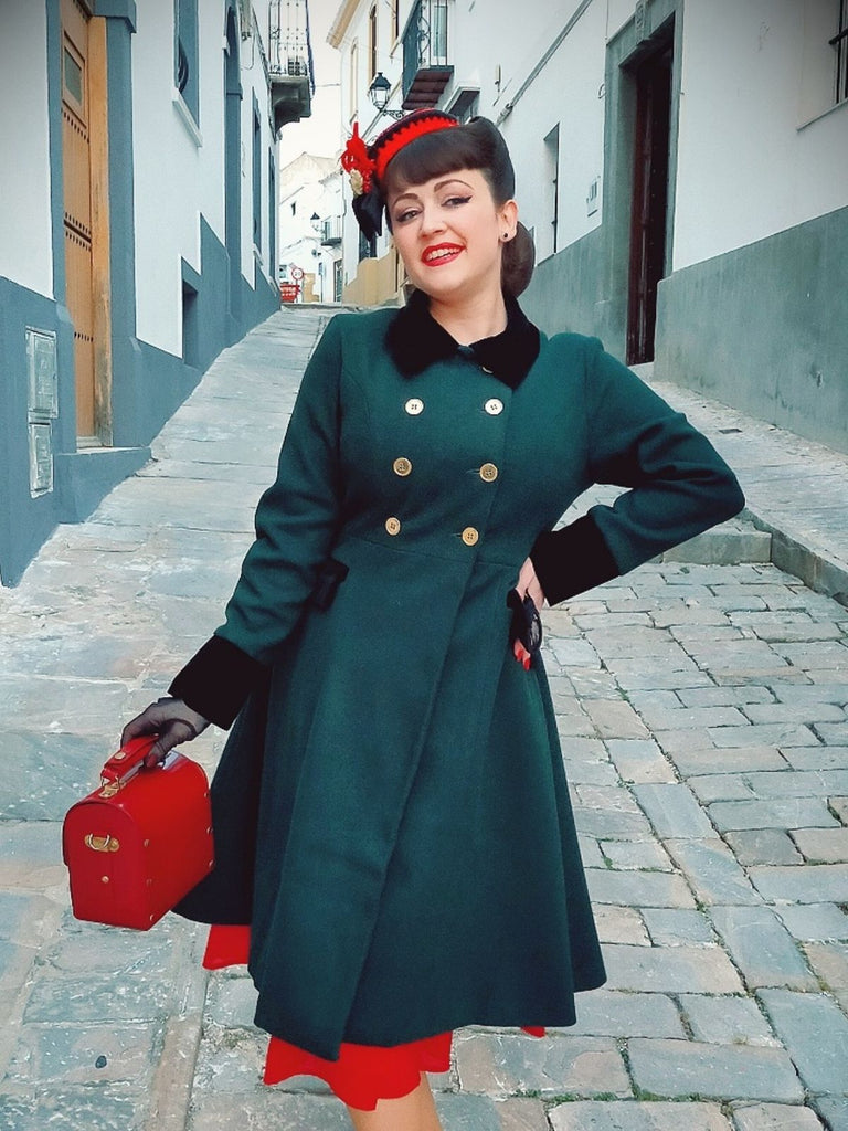 Cappotto con bottoni tinta unita verde scuro anni '50