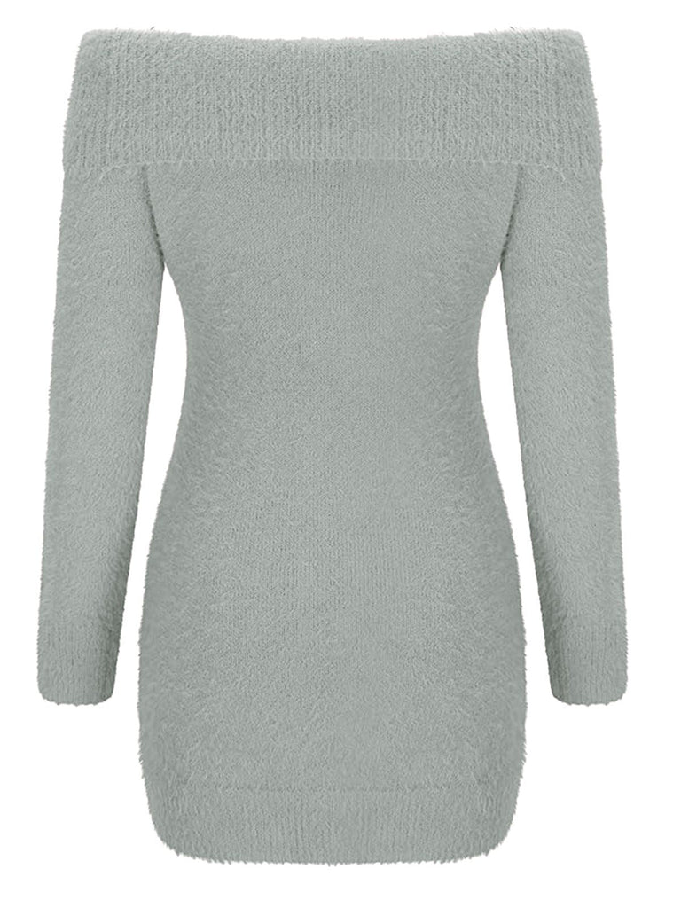 Abito in mohair con spalle scoperte e maniche lunghe anni '80