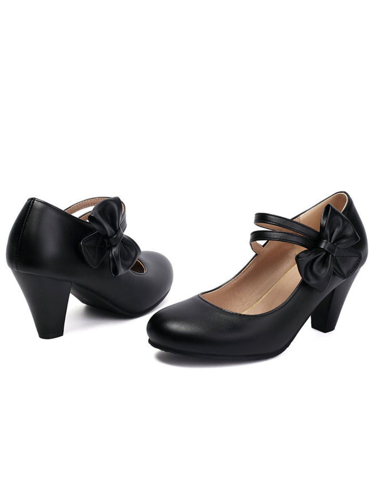 Scarpe con tacco alto in pelle con cinturino a fiocco