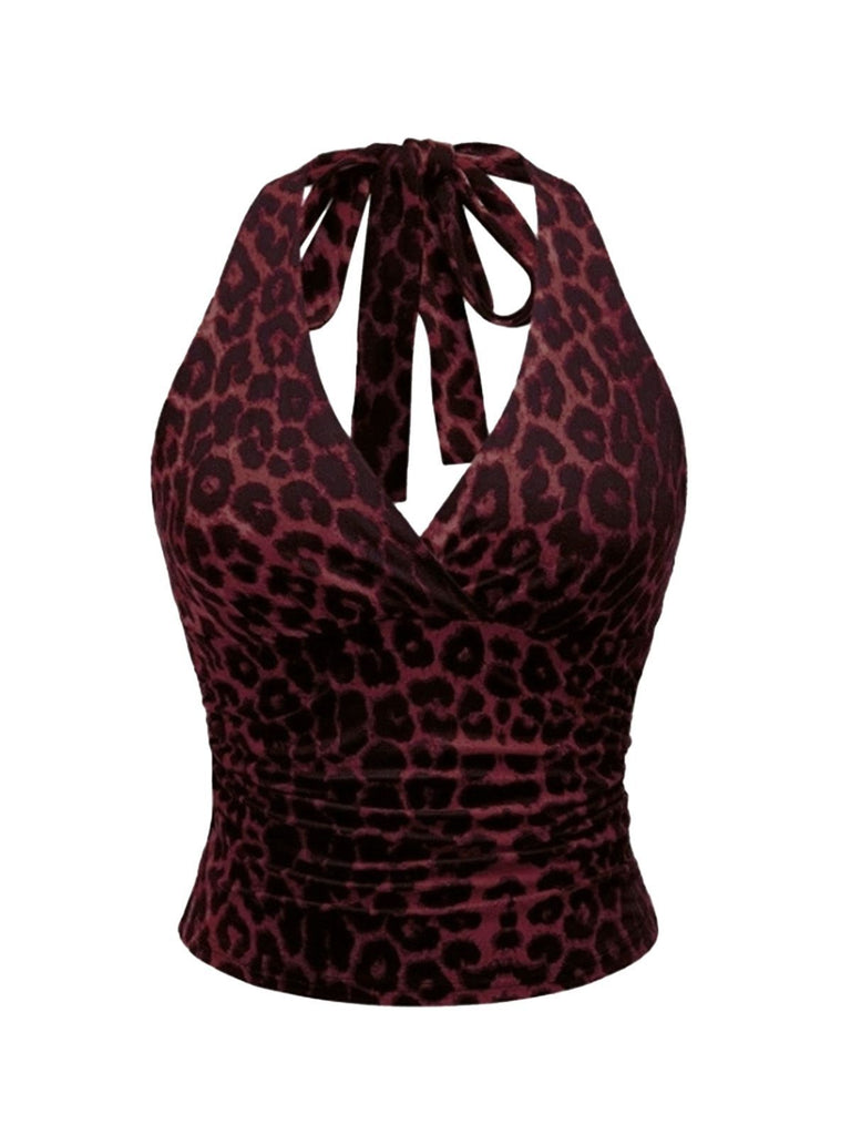 Top anni '80 con scollo all'americana e leopardata