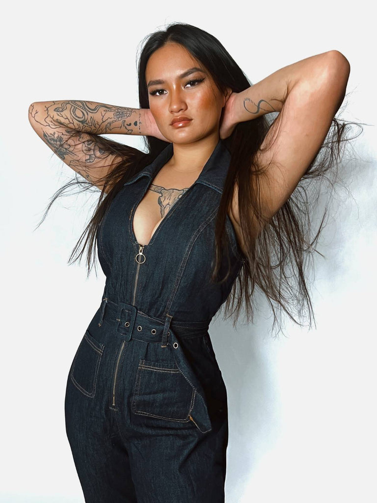 [Prevendita] Tuta lunga svasata in denim cotone blu anni '70