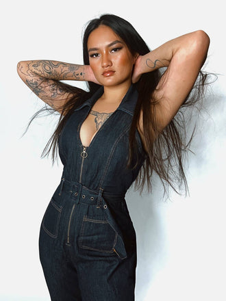 [Prevendita] Tuta lunga svasata in denim cotone blu anni '70