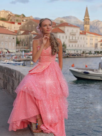 Abito a ruota in rete glitterata rosa anni '50