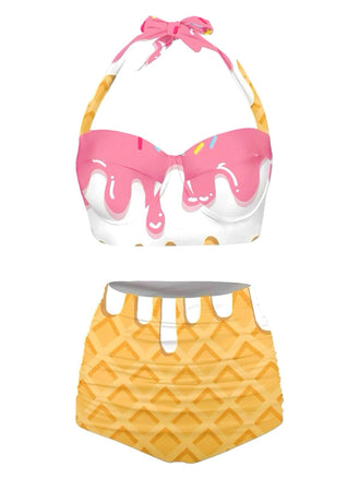 Bikini cono gelato con scollo all'americanae bianco anni '70