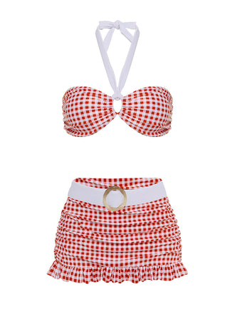 Set Bikini plaid scollo all'americana rosso anni '40