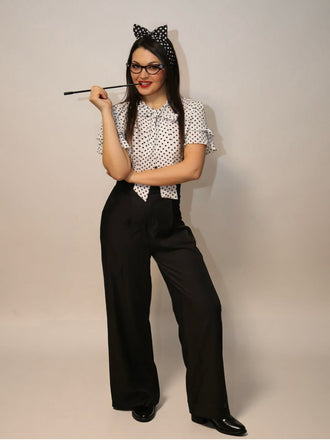 Tuta lunga nera nodo al collo a pois anni '30