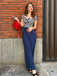 Tuta patchwork a righe fiocco cavo blu anni '50