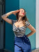 Tuta patchwork a righe fiocco cavo blu anni '50