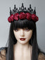 Cerchietto con corona di rose nero e rosso Halloween