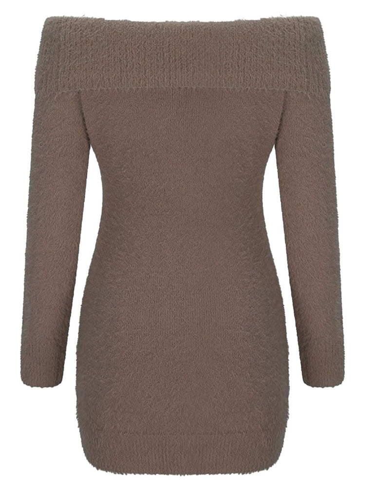 Abito in mohair con spalle scoperte e maniche lunghe anni '80