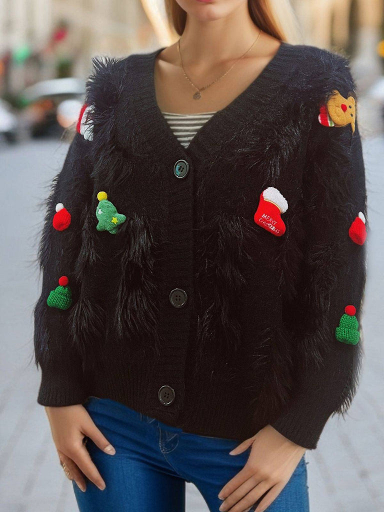 Cardigan in maglia e stampa natalizia 3D bianco anni '70