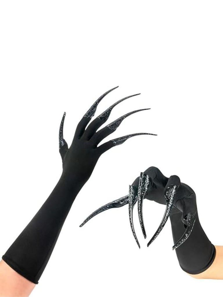 Guanti lunghi nero con artigli di Halloween