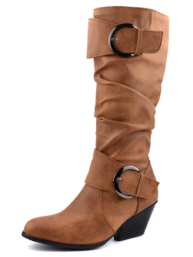 stivali alti cowboy in stile western con fibbia vintage