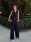 2PCS Completo blazer senza maniche blu scuro anni '60