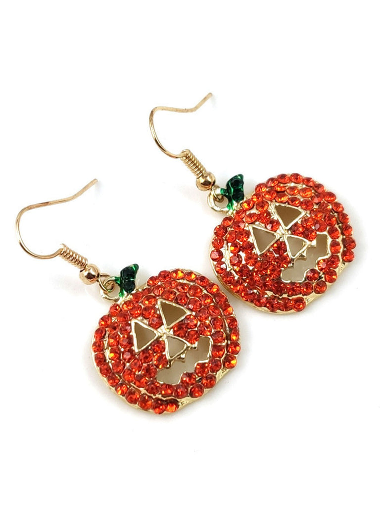 Orecchini a forma di zucca con smorfia e strass Halloween