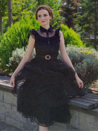 Abito in pizzo cintura Halloween nero anni '50