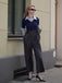 Tuta lunga con maniche a 3/4 in maglia colorblock blu anni '40