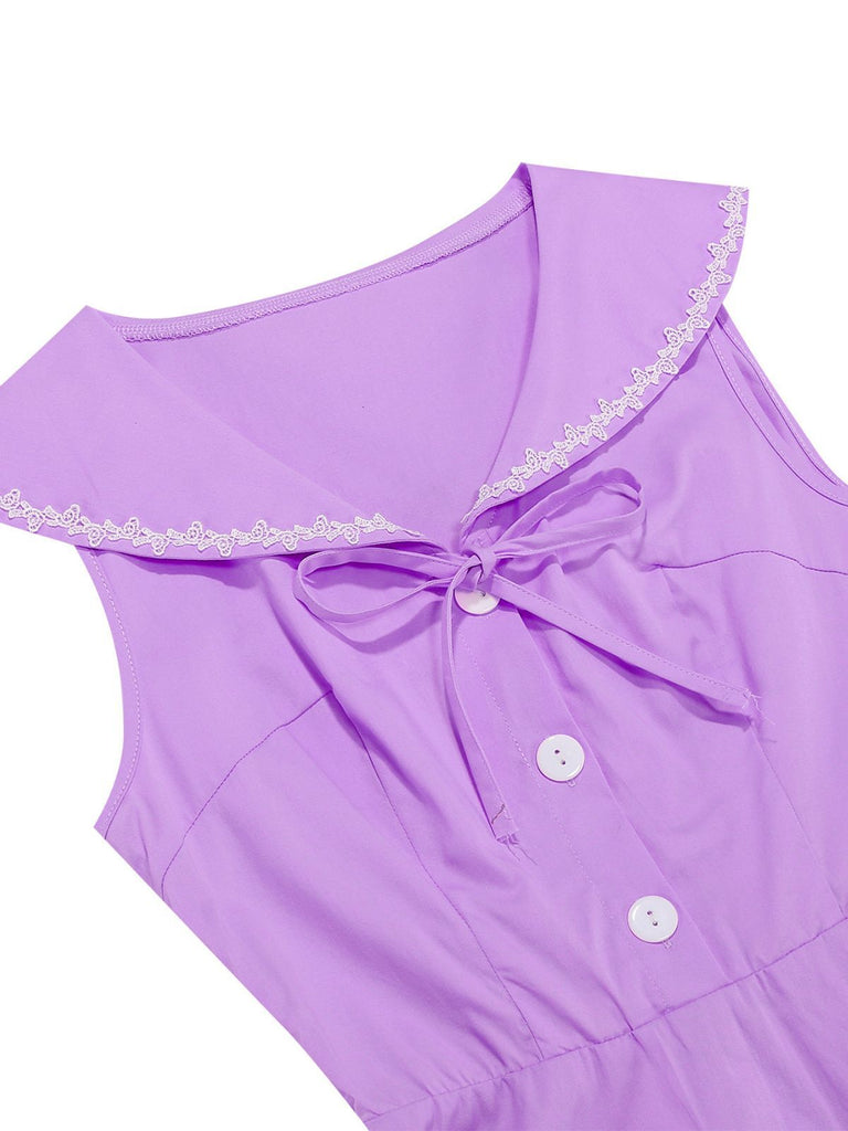 Abito senza maniche con colletto alla marinara e papillon anni '50