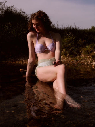 Bikini sirena conchiglia scollo all'americana lavanda anni '70