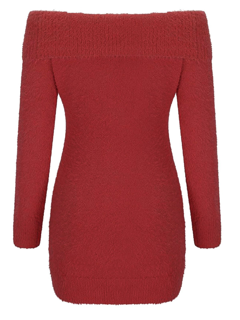 Abito in mohair con spalle scoperte e maniche lunghe anni '80