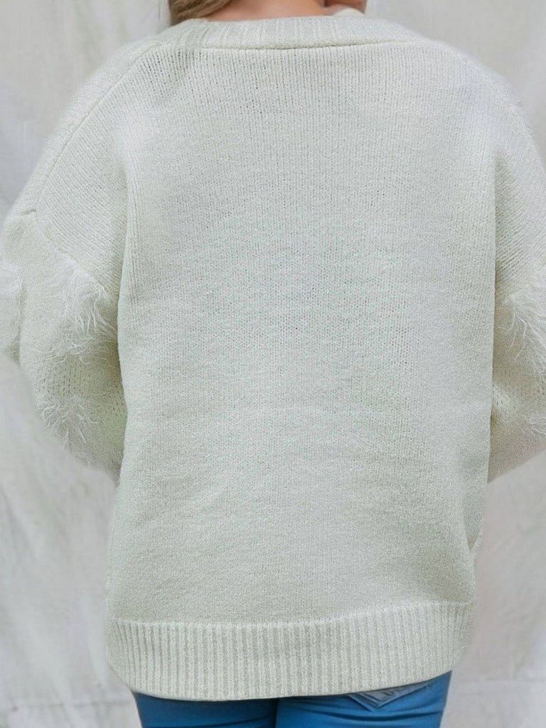 Cardigan in maglia e stampa natalizia 3D bianco anni '70