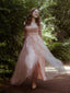 Abito lungo in tulle di pizzo con spalline sottili rosa anni '30