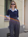 Tuta lunga con maniche a 3/4 in maglia colorblock blu anni '40