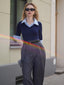 Tuta lunga con maniche a 3/4 in maglia colorblock blu anni '40