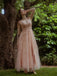 Abito lungo in tulle di pizzo con spalline sottili rosa anni '30