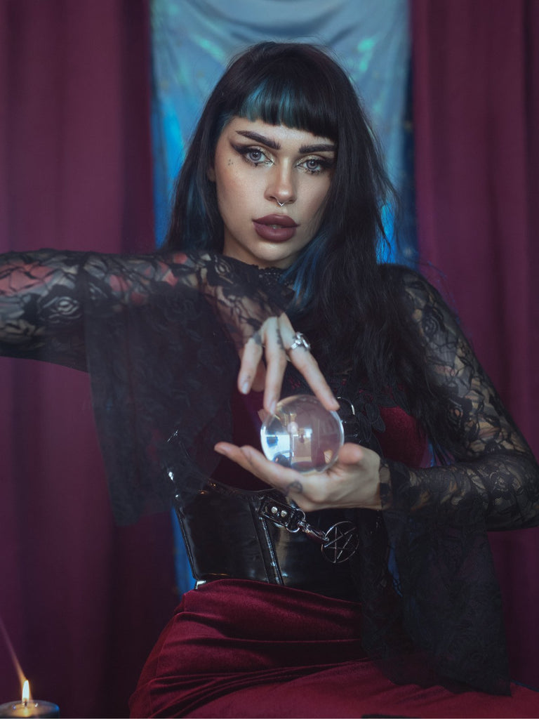 Abito a sirena in pizzo con maniche lunghe anni '30