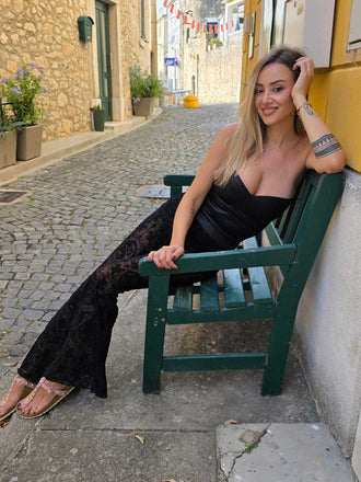 Pantaloni a zampa a vita alta in pizzo Halloween anni '30