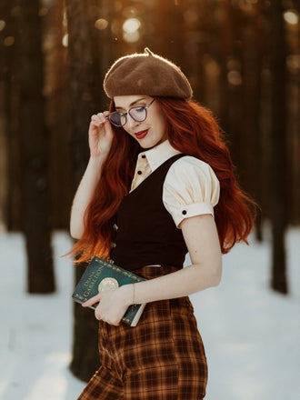 Tuta lunga finta 3PCS a quadri marrone anni '30