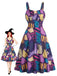 Abito Linea A Viola Anni '50 Patchwork Gotico Halloween