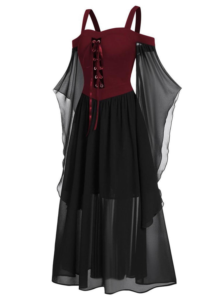 [Taglia forti] Abito in chiffon con spalline in contrasto anni '50