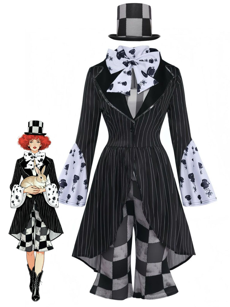6PCS Costume da Cappellaio Nero Gotico Halloween Anni '60
