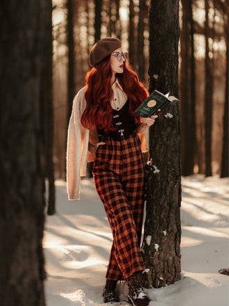 Tuta lunga finta 3PCS a quadri marrone anni '30