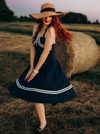 Vestito svasato blu navy anni '50