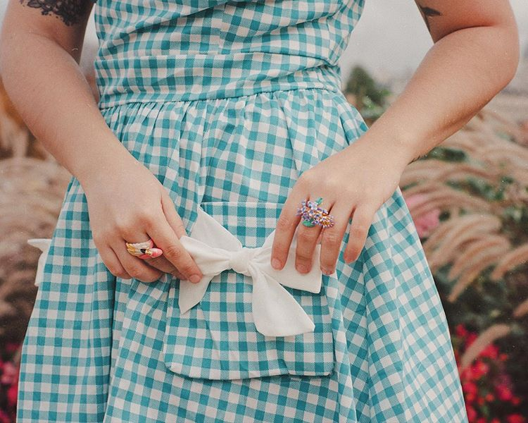 Abito plaid con risvolto e tasche a fiocco verde anni '50