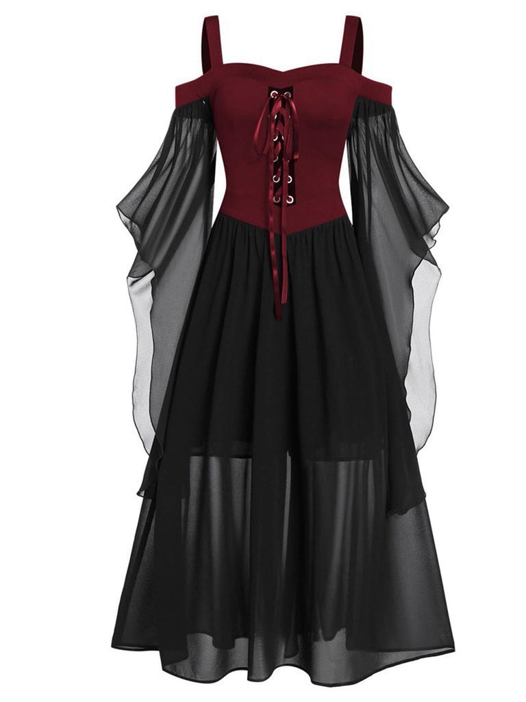 [Taglia forti] Abito in chiffon con spalline in contrasto anni '50