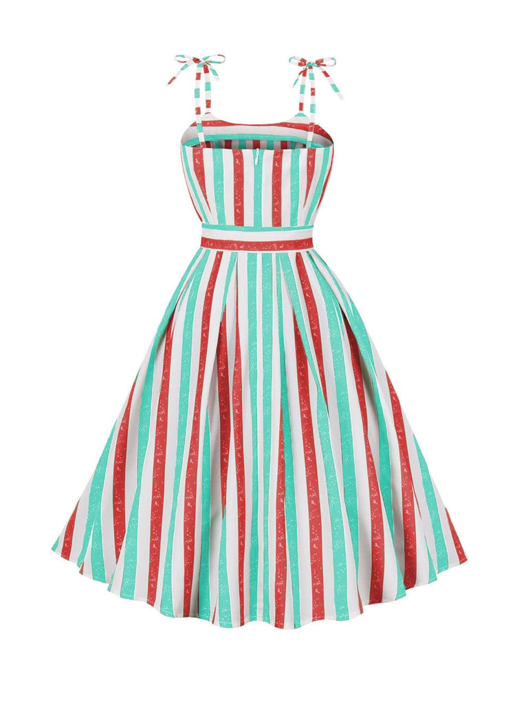 Abito a righe con cintura spalline annodate giallo anni '50
