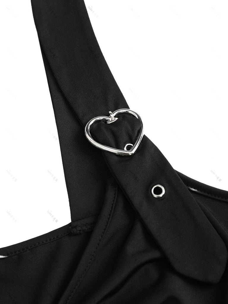 [Taglie forti] Top tunica in pizzo a cuore nero anni '70