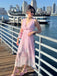 Abito Midi Rosa Anni '40 Floreale con Senza Maniche e Scollo a V