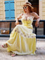 Abito giallo scollo a V e ricami floreali anni '30