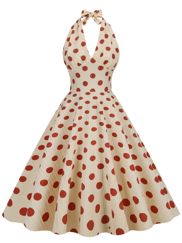 Abito a ruota con a pois  scollo all'americana anni '50