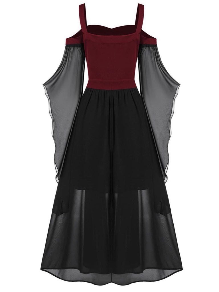 [Taglia forti] Abito in chiffon con spalline in contrasto anni '50