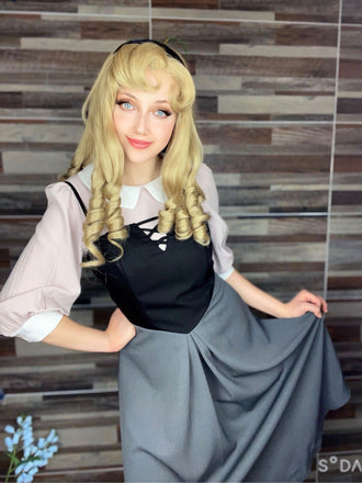 2PCS Camicetta rosa e abito grigio colorblock anni '40