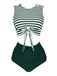 Costume da bagno patchwork a righe verde anni '70