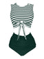 Costume da bagno patchwork a righe verde anni '70