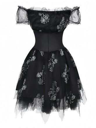 Abito sposa vampiro in rete con spalle scoperte nero anni '70